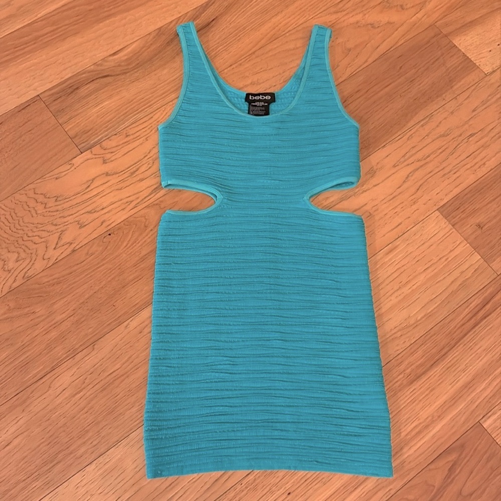 Bebe Turquoise Ribbed Cutout Bodycon Mini Dress Size S
